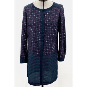 Ann Taylor size 14 navy blue print long sleeve shift dress